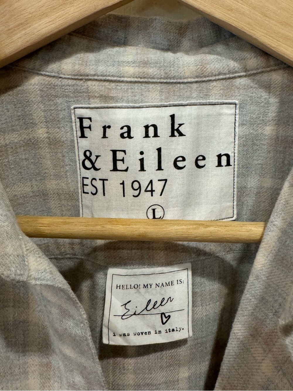 NEW Frank & Eileen Eileen Relaxed Button-Up Flannel in Camel Cream Gray Plaid L - Picture 5 of 10